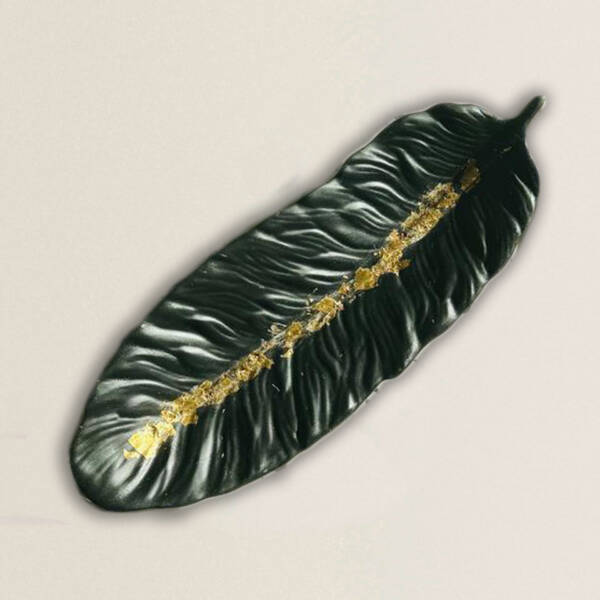 Suport lung in forma Frunza Gold negru 24 cmcm